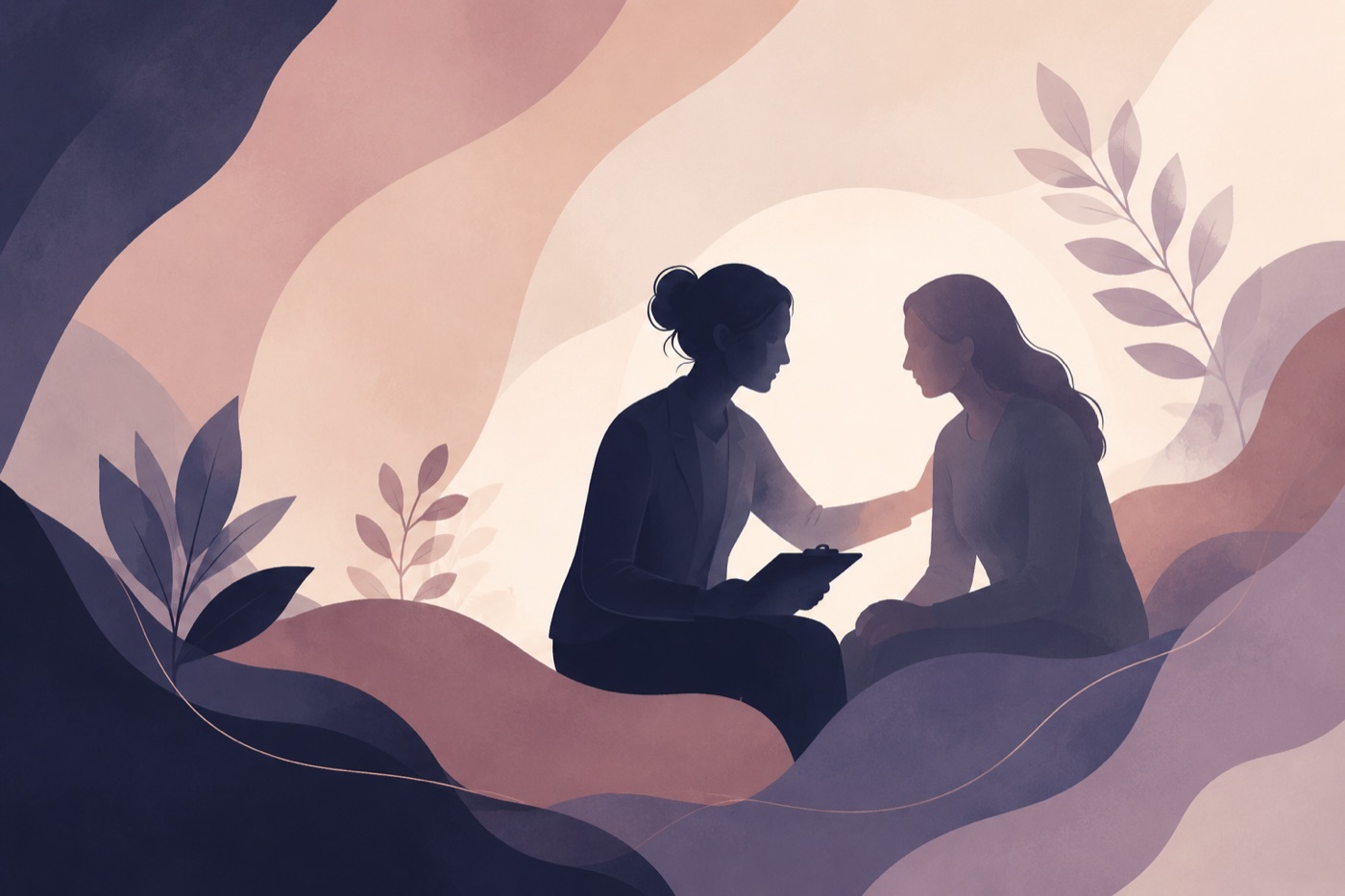 Illustration of a nurse advocate in a supportive conversation with a patient