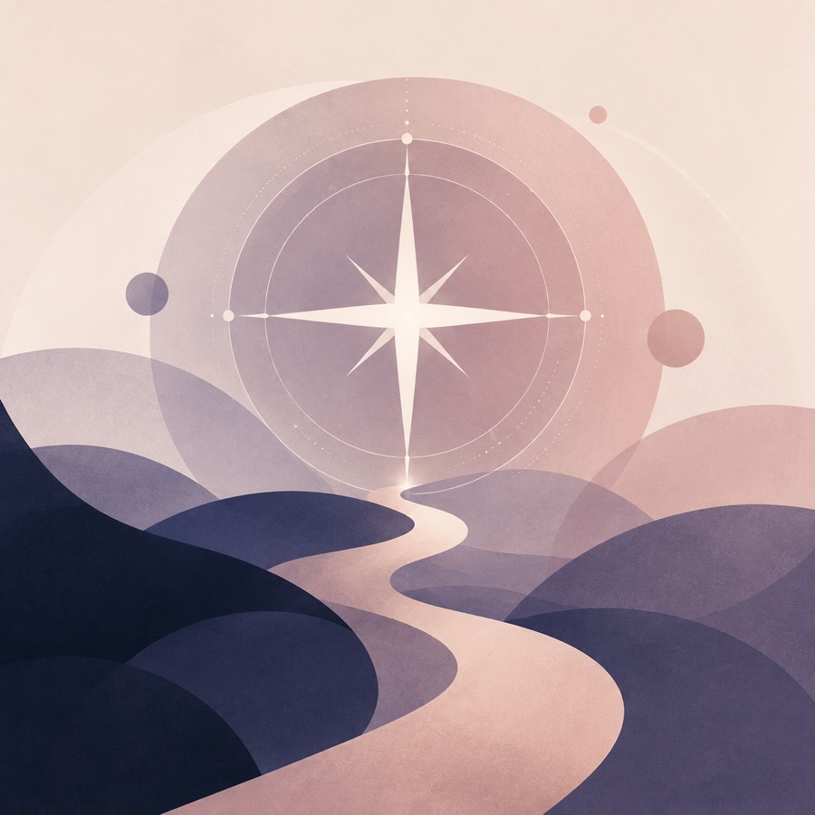 Abstract illustration of a guiding compass and path
